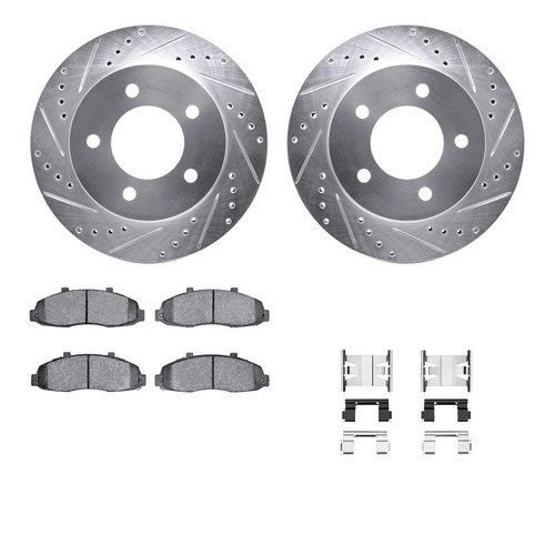 DFC Brake Rotor - Drilled & Slotted - Silver- HD Brake Pad - Hardware 7212-99134