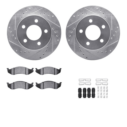 DFC Brake Rotor - Drilled & Slotted - Silver- HD Brake Pad - Hardware 7412-42029
