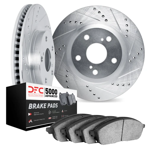 DFC Brake Rotor - Drilled & Slotted - Silver with 5000 Brake Pads - Ceramic 7502-67005
