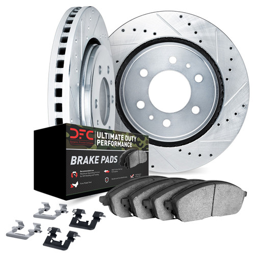 DFC Brake Rotor - Drilled & Slotted - Silver- HD Brake Pad - Hardware 7412-76008