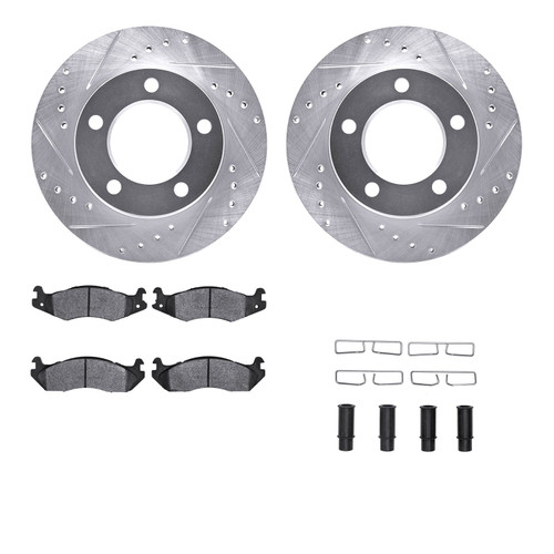 DFC Brake Rotor - Drilled & Slotted - Silver w/5000 Brake Pads & HW Kit 7512-42012