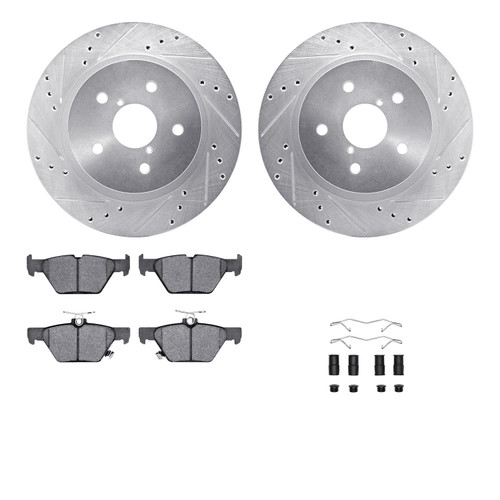 DFC Rotors-Drilled & Slotted-Silver w/ 5000 Advanced Brake Pads Incl Hdw 7512-13039