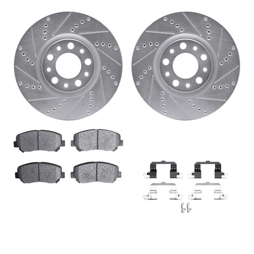 DFC Rotors-Drilled & Slotted-Silver w/ 5000 Advanced Brake Pads Incl Hdw 7512-39016