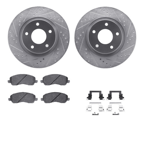 DFC Brake Rotor - Dimpled & Slotted - Silver w/5000 Brake Pads & HW Kit 7512-39026