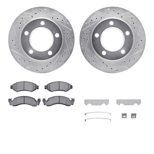 DFC Brake Rotor - Drilled & Slotted - Silver w/5000 Brake Pads & HW Kit 7512-42001