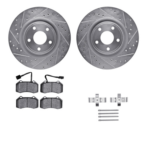 DFC Rotors-Drilled & Slotted-Silver w/ 5000 Advanced Brake Pads Incl Hdw 7512-47207