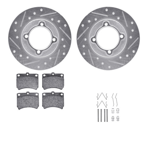 DFC Rotors-Drilled & Slotted-Silver w/ 5000 Advanced Brake Pads Incl Hdw 7512-54222