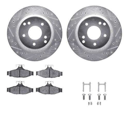 DFC Rotors-Drilled & Slotted-Silver w/ 5000 Advanced Brake Pads Incl Hdw 7512-47149