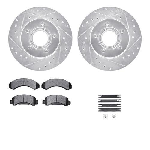 DFC Brake Rotor - Drilled & Slotted - Silver w/5000 Brake Pads & HW Kit 7512-54061