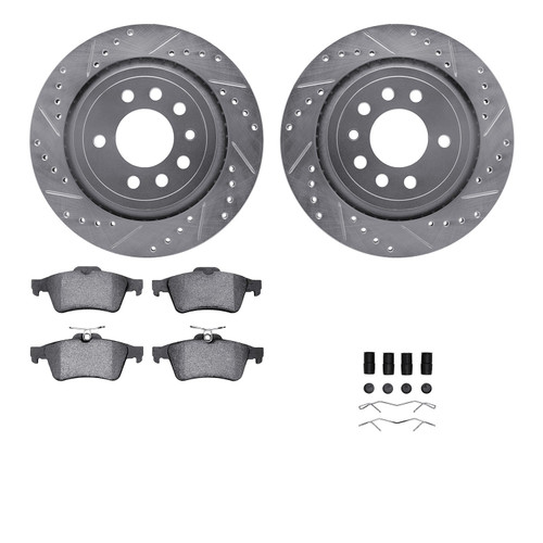 DFC Rotors-Drilled & Slotted-Silver w/ 5000 Advanced Brake Pads Incl Hdw 7512-65022