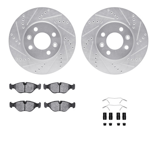 DFC Rotors-Drilled & Slotted-Silver w/ 5000 Advanced Brake Pads Incl Hdw 7512-65031