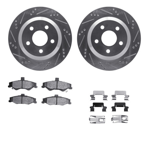 DFC Rotors-Drilled & Slotted-Silver w/ 5000 Advanced Brake Pads Incl Hdw 7512-52034