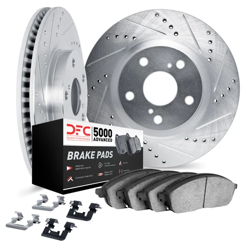DFC Rotors-Drilled & Slotted-Silver w/ 5000 Advanced Brake Pads Incl Hdw 7512-52037