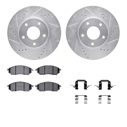 DFC Rotors-Drilled & Slotted-Silver w/ 5000 Advanced Brake Pads Incl Hdw 7512-67083