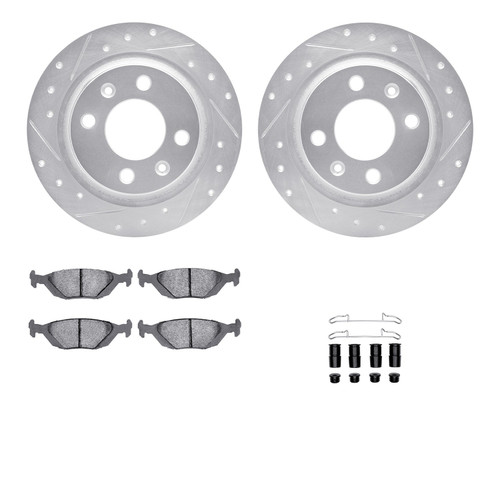 DFC Rotors-Drilled & Slotted-Silver w/ 5000 Advanced Brake Pads Incl Hdw 7512-65005