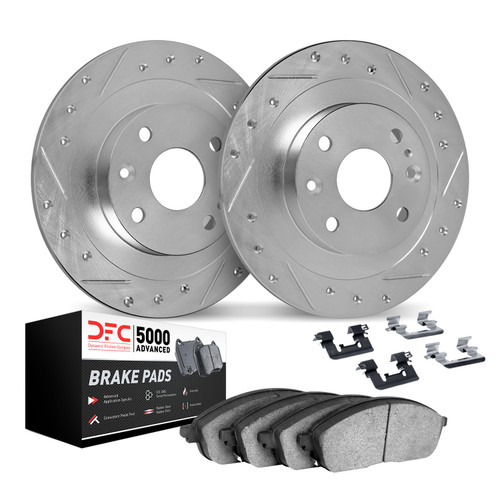 DFC Rotors-Drilled & Slotted-Silver w/ 5000 Advanced Brake Pads Incl Hdw 7512-67012