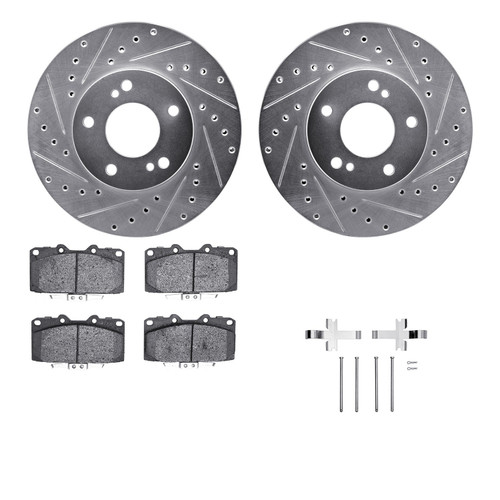 DFC Rotors-Drilled & Slotted-Silver w/ 5000 Advanced Brake Pads Incl Hdw 7512-67135
