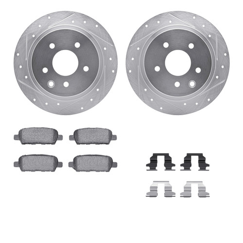 DFC Brake Rotor - Dimpled & Slotted - Silver w/5000 Brake Pads & HW Kit 7512-67098