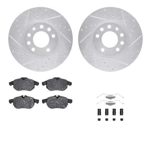 DFC Rotors-Drilled & Slotted-Silver w/ 5000 Advanced Brake Pads Incl Hdw 7512-65012