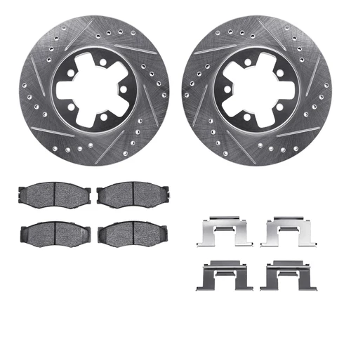 DFC Rotors-Drilled & Slotted-Silver w/ 5000 Advanced Brake Pads Incl Hdw 7512-67016