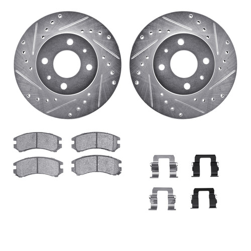 DFC Rotors-Drilled & Slotted-Silver w/ 5000 Advanced Brake Pads Incl Hdw 7512-67151