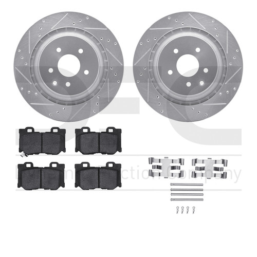 DFC Rotors-Drilled & Slotted-Silver w/ 5000 Advanced Brake Pads Incl Hdw 7512-68012