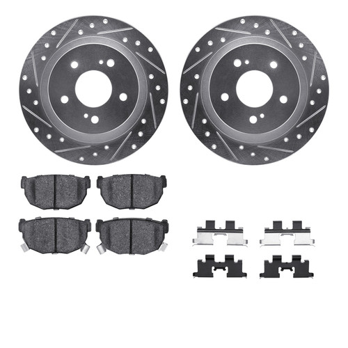 DFC Rotors-Drilled & Slotted-Silver w/ 5000 Advanced Brake Pads Incl Hdw 7512-67017