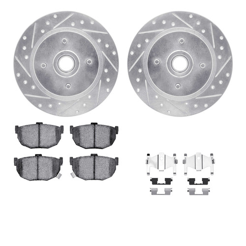 DFC Rotors-Drilled & Slotted-Silver w/ 5000 Advanced Brake Pads Incl Hdw 7512-67018