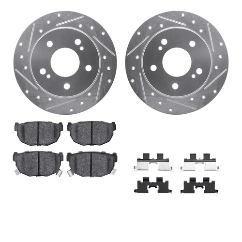 DFC Rotors-Drilled & Slotted-Silver w/ 5000 Advanced Brake Pads Incl Hdw 7512-67048