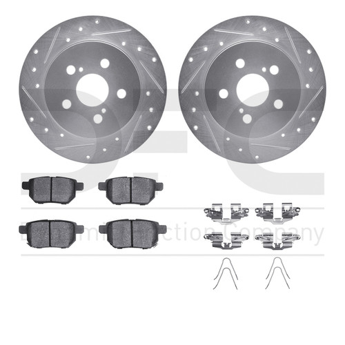 DFC Rotors-Drilled & Slotted-Silver w/ 5000 Advanced Brake Pads Incl Hdw 7512-76140