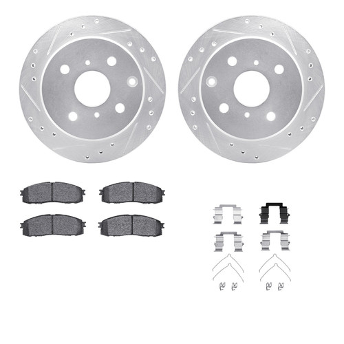 DFC Rotors-Drilled & Slotted-Silver w/ 5000 Advanced Brake Pads Incl Hdw 7512-76018
