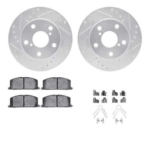 DFC Rotors-Drilled & Slotted-Silver w/ 5000 Advanced Brake Pads Incl Hdw 7512-76199
