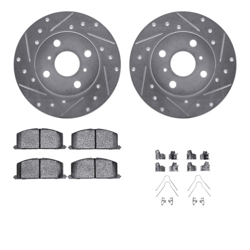DFC Rotors-Drilled & Slotted-Silver w/ 5000 Advanced Brake Pads Incl Hdw 7512-76179