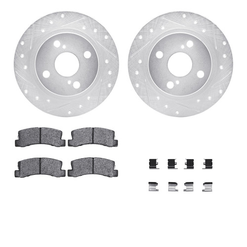DFC Rotors-Drilled & Slotted-Silver w/ 5000 Advanced Brake Pads Incl Hdw 7512-76031
