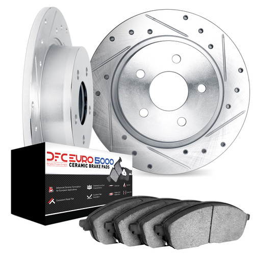 DFC Rotors-Drilled and Slotted-Silver with EURO 5000 Ceramic Brake Pads 7602-74017