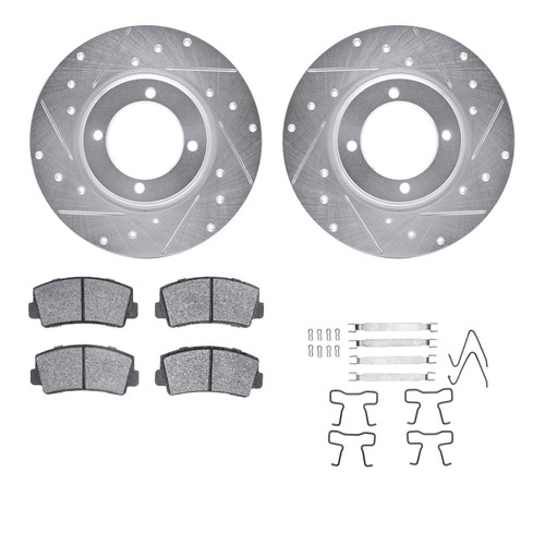 DFC Brake Rotor - Dimpled & Slotted - Silver w/5000 Brake Pads & HW Kit 7512-80004
