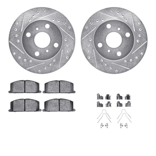 DFC Rotors-Drilled & Slotted-Silver w/ 5000 Advanced Brake Pads Incl Hdw 7512-76106