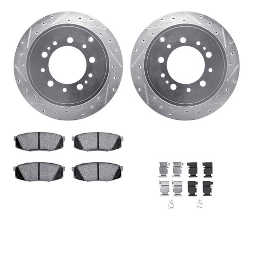 DFC Brake Rotor - Dimpled & Slotted - Silver w/5000 Brake Pads & HW Kit 7512-76163