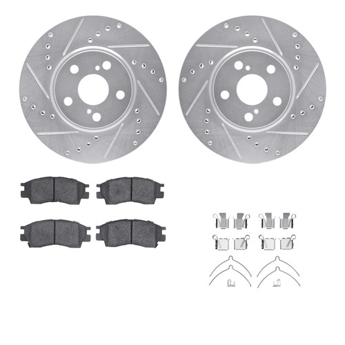 DFC Rotors-Drilled & Slotted-Silver w/ 5000 Advanced Brake Pads Incl Hdw 7512-76067