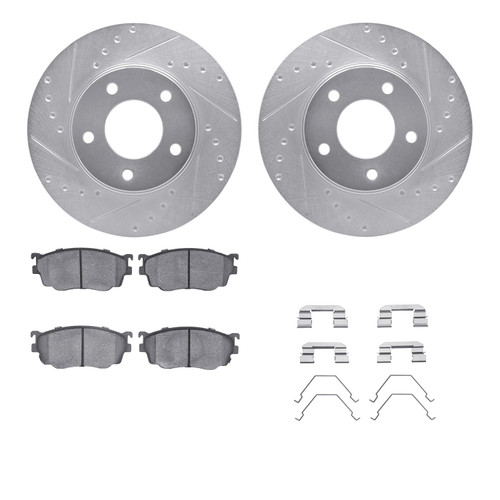 DFC Rotors-Drilled & Slotted-Silver w/ 5000 Advanced Brake Pads Incl Hdw 7512-80137