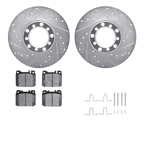DFC Rotors-Drilled & Slotted-Silver w/ EURO 5000 Ceramic Brake Pads Incl Hdw 7612-63016