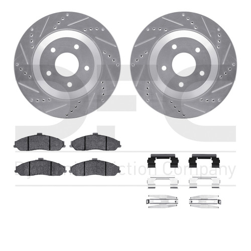 DFC Rotors-Drilled & Slotted-Silver w/ EURO 5000 Ceramic Brake Pads Incl Hdw 7612-46002