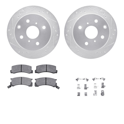 DFC Rotors-Drilled & Slotted-Silver w/ 5000 Advanced Brake Pads Incl Hdw 7512-76194