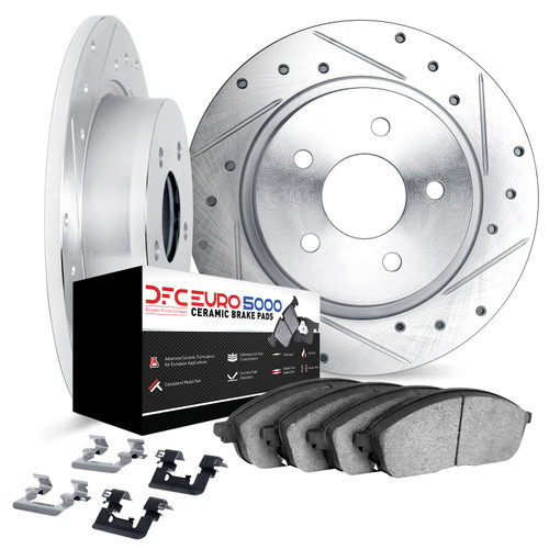 DFC Rotors-Drilled & Slotted-Silver w/ EURO 5000 Ceramic Brake Pads Incl Hdw 7612-63017