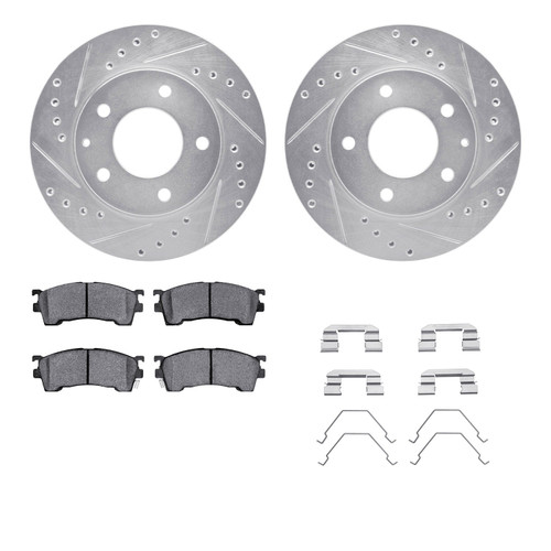 DFC Rotors-Drilled & Slotted-Silver w/ 5000 Advanced Brake Pads Incl Hdw 7512-80018