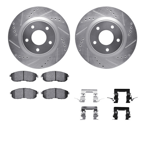 DFC Rotors-Drilled & Slotted-Silver w/ EURO 5000 Ceramic Brake Pads Incl Hdw 7612-67013