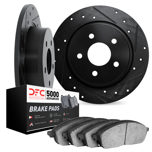DFC Brake Rotor - Drilled & Slotted - Black w/5000 Advanced Brake Pads 8502-47007