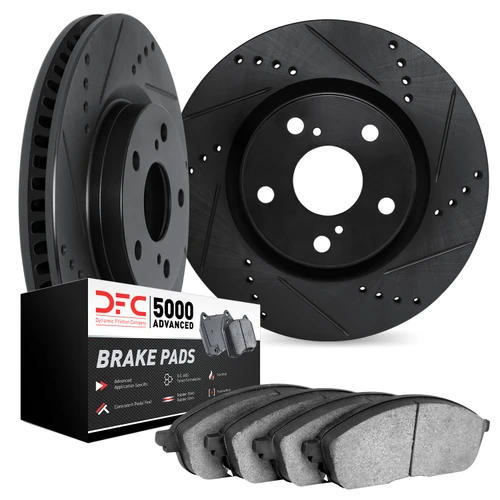 DFC Brake Rotor - Drilled & Slotted - Black with 5000 Brake Pads - Ceramic 8502-67005