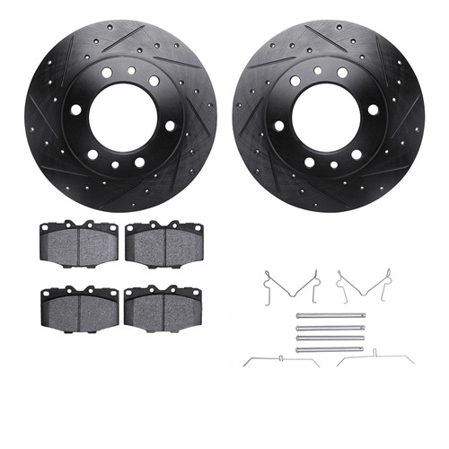 DFC Brake Rotor Drilled & Slotted - Black- w/Ultimate Duty Brake Pad & HW Kit 8412-76003
