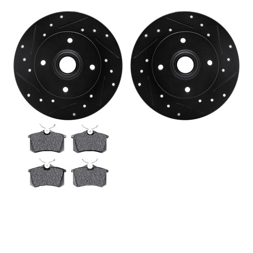 DFC Rotors-Drilled and Slotted-Black with 5000 Advanced Brake Pads 8502-74005
